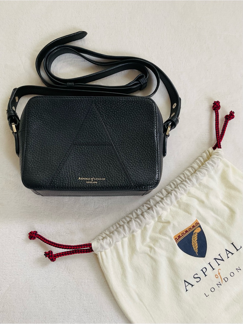 Aspinal of London Camera A Bag Black Pebble Leather Crossbody